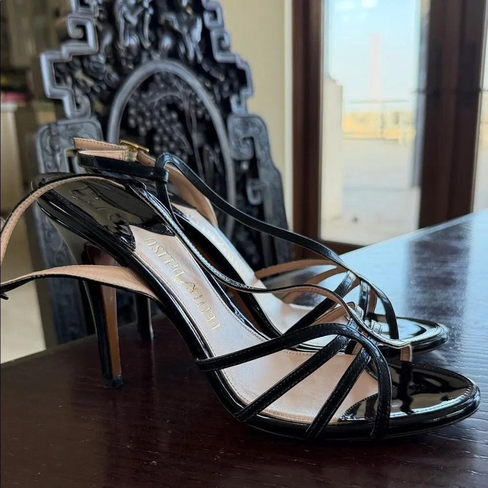 Rene Caovilla Black Patent Strappy Heels